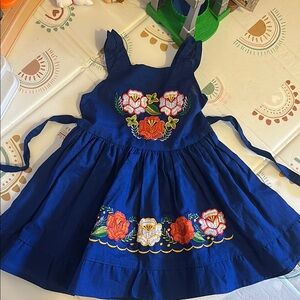 Floral Embroidered Blue Kids Dress